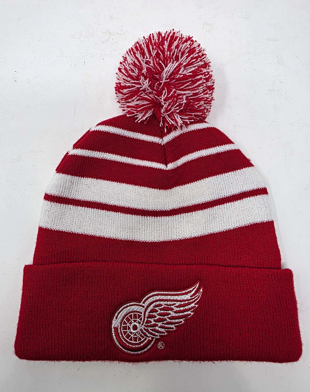 Labatt Blue Detroit Red Wings NHL Pom Knit Beanie Hat Red White One Size